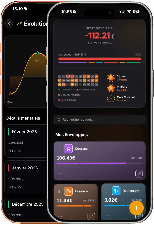 Capture d'écran de Budget Enveloppes sur iPhone en mode sombre