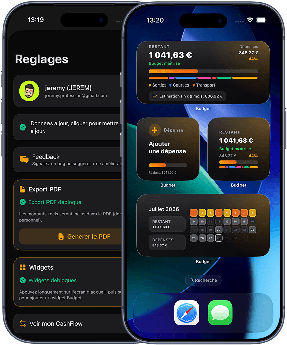 Paramètres Budget Enveloppes iOS